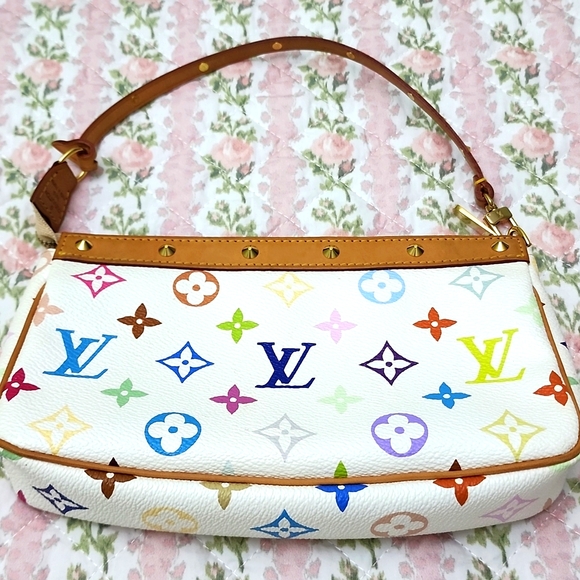 π Louis Vuitton White Takashi Murakami Multicolor Iconic Monogram Pochette Bag - Picture 10 of 17